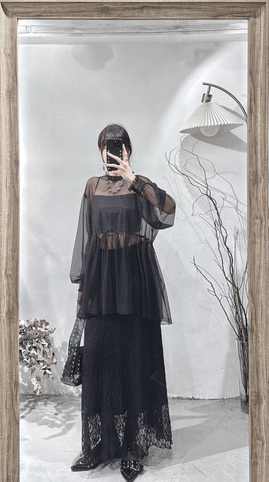 [ 現貨/預訂 ⋆.𐙚 ̊ ] [ 輕身！通透感！] Collared blouse / black
