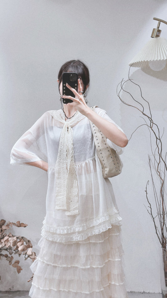 [ 現貨 / 預訂˚.🎀༘⋆ ] See through candy tee / ivory