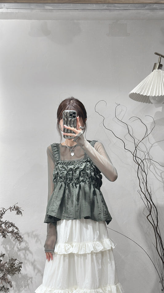 [ new！微光澤感！］Wrinkled vest/ olive