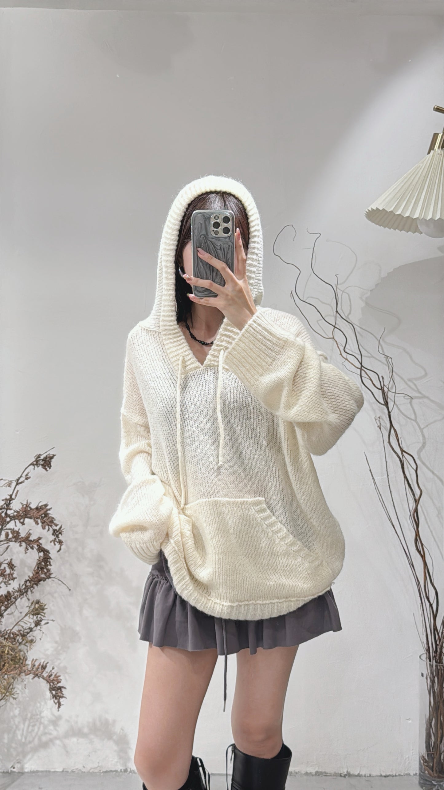 [ cozy winter 🎀🎄] hooded oversized knit/ ivory