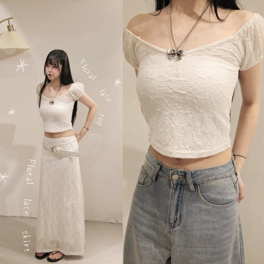 [ 預訂 𐙚˙⋆.] floral lace top / white
