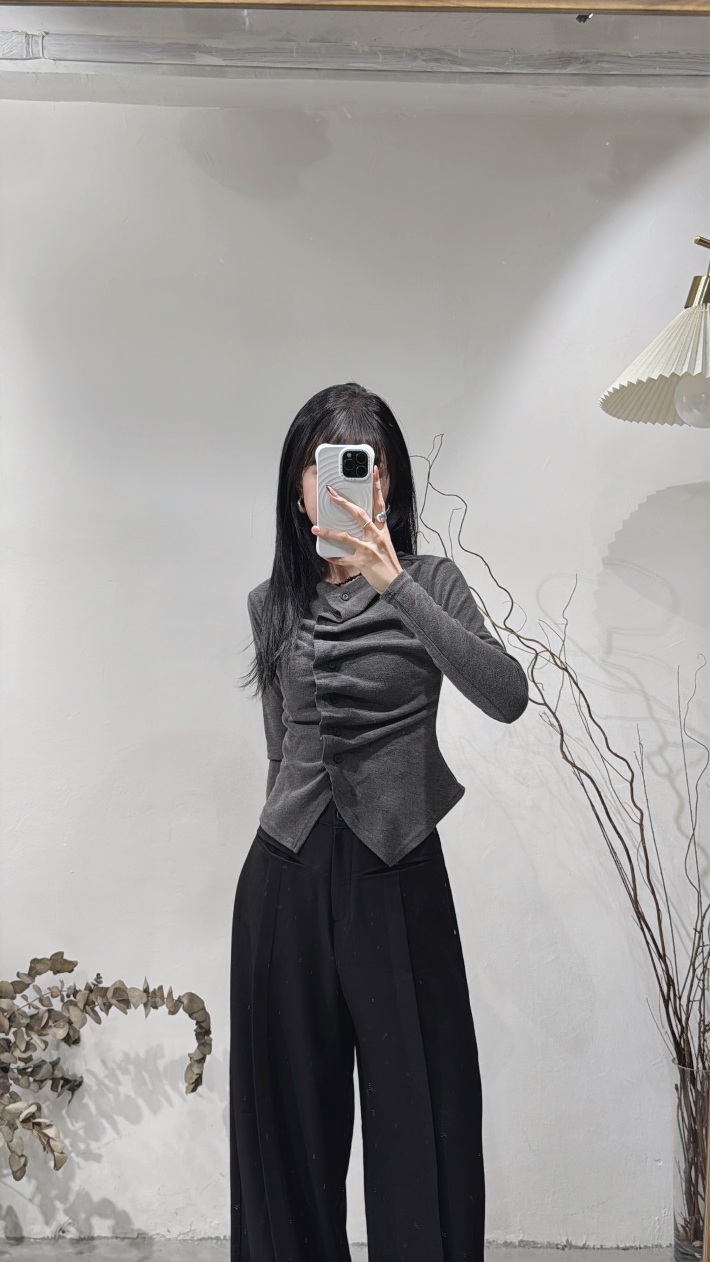 [ new year picks! 🧧 ] ruffle shirring top / charcoal
