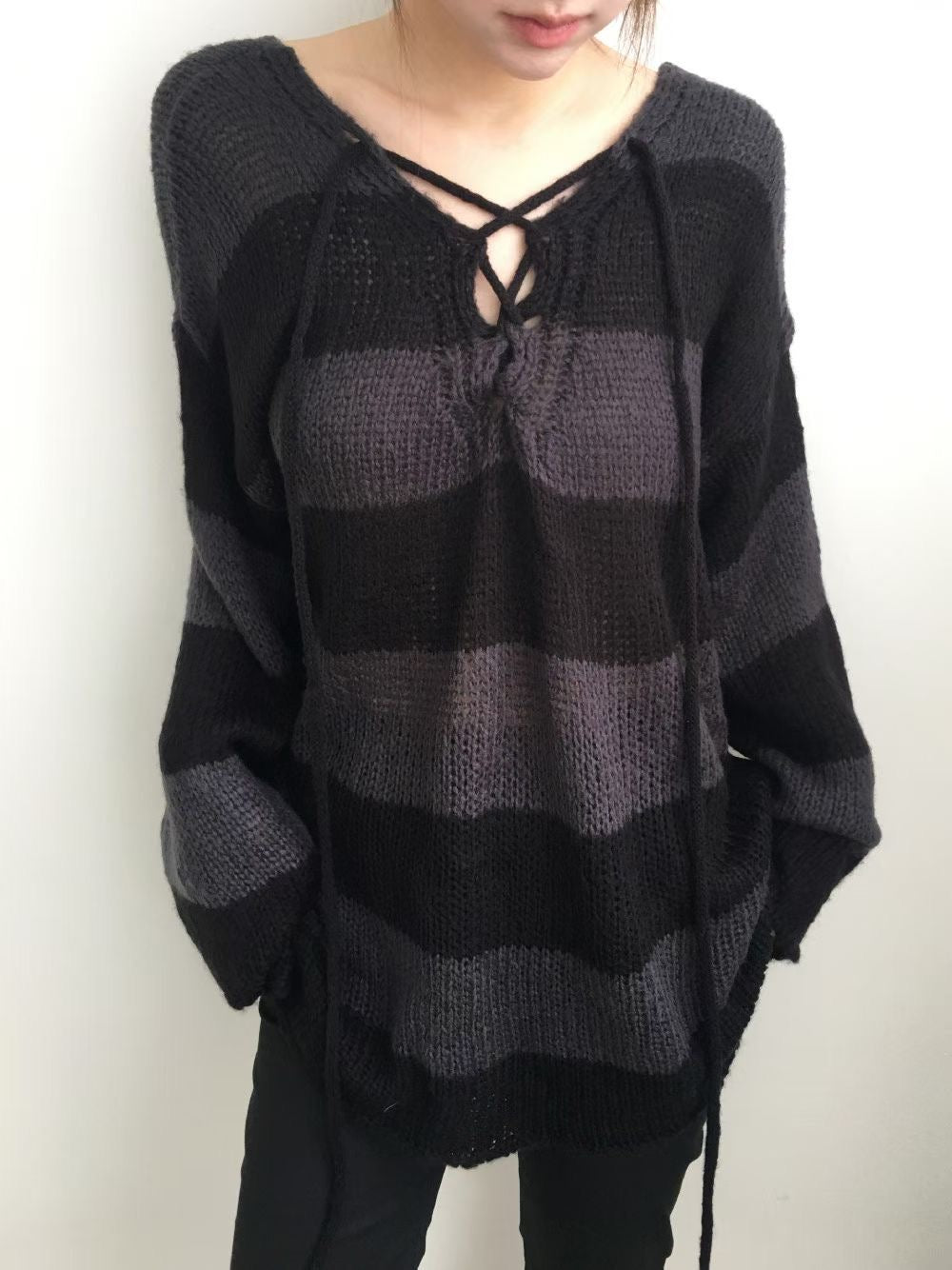 [ 超抵價！早鳥預訂款  📷 ༘ ⋆｡ ˚ ] striped knit top / black