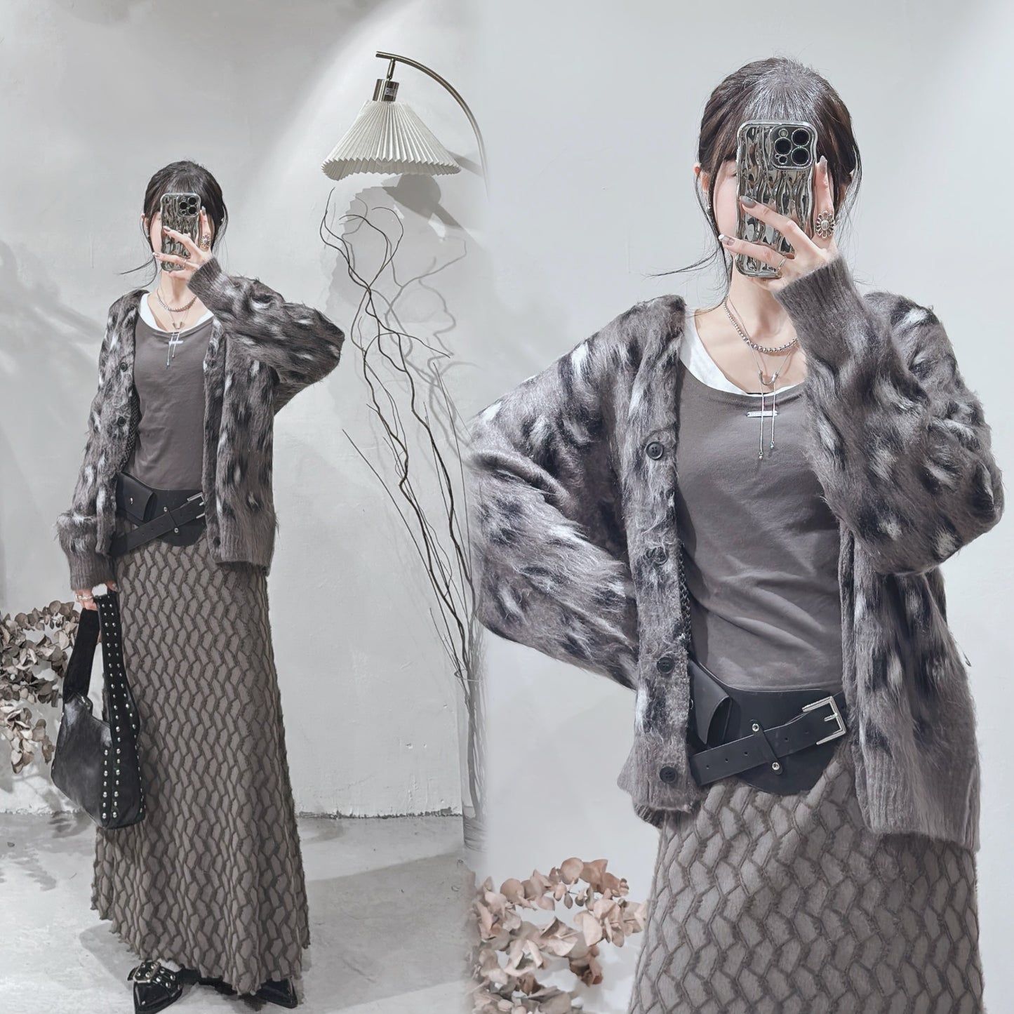 [ 現貨 / 預訂 ⋆𐙚 ̊ ] leopard cardigan / charcoal