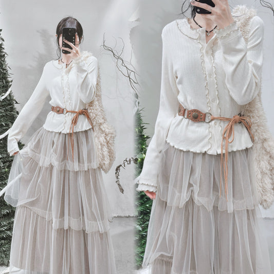 [ 現貨/預訂⋆⁺₊❅⋆ ] ruffle striped 2-ways top / ivory
