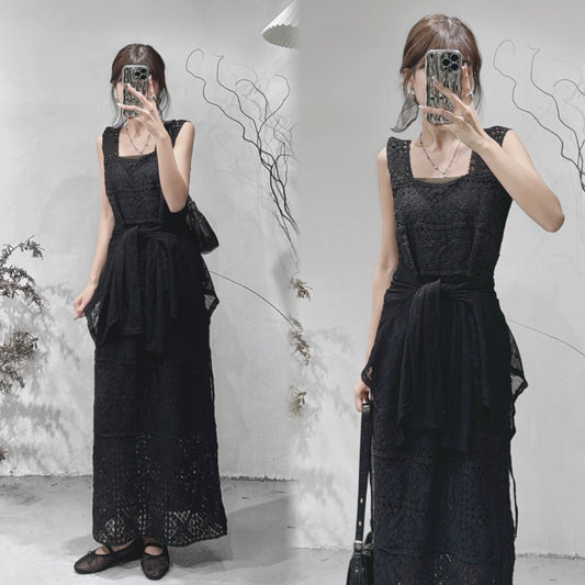 [ 重工！] Patterned crocheted ops / black