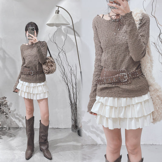 [ 預訂𐙚⋆˚ ] [ earth tone 愛好者必入手！] Wrinkled top / brown