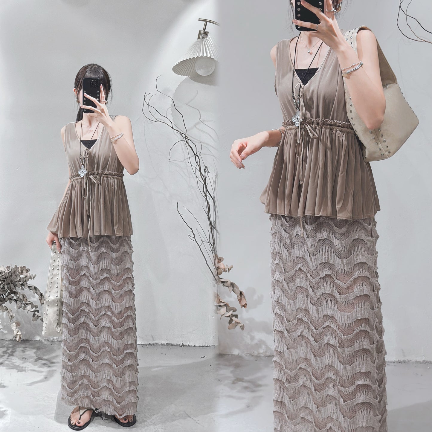 [ 現貨/預訂˚⊹♡ ] velvet tied vest / brown