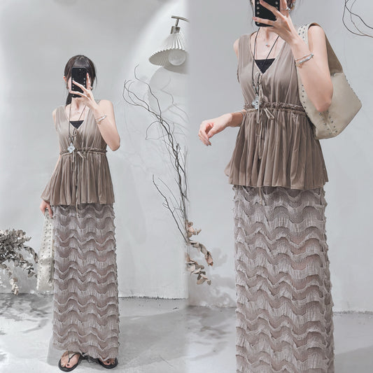 [ 現貨/預訂˚⊹♡ ] velvet tied vest / brown