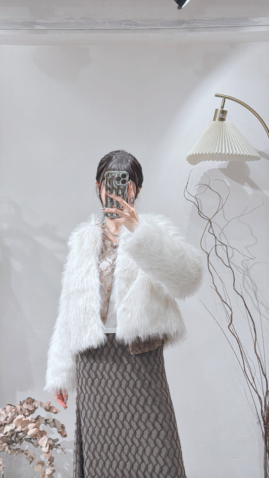 [ 限量現貨 ⋆𐙚 ̊ ] Fur round neck jacket / white