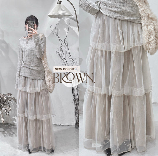 [ 現貨/預訂𐙚⋆˚ ] [ new color! ] [ earth tone 愛好者必入手！] sheer cake skirt / brown
