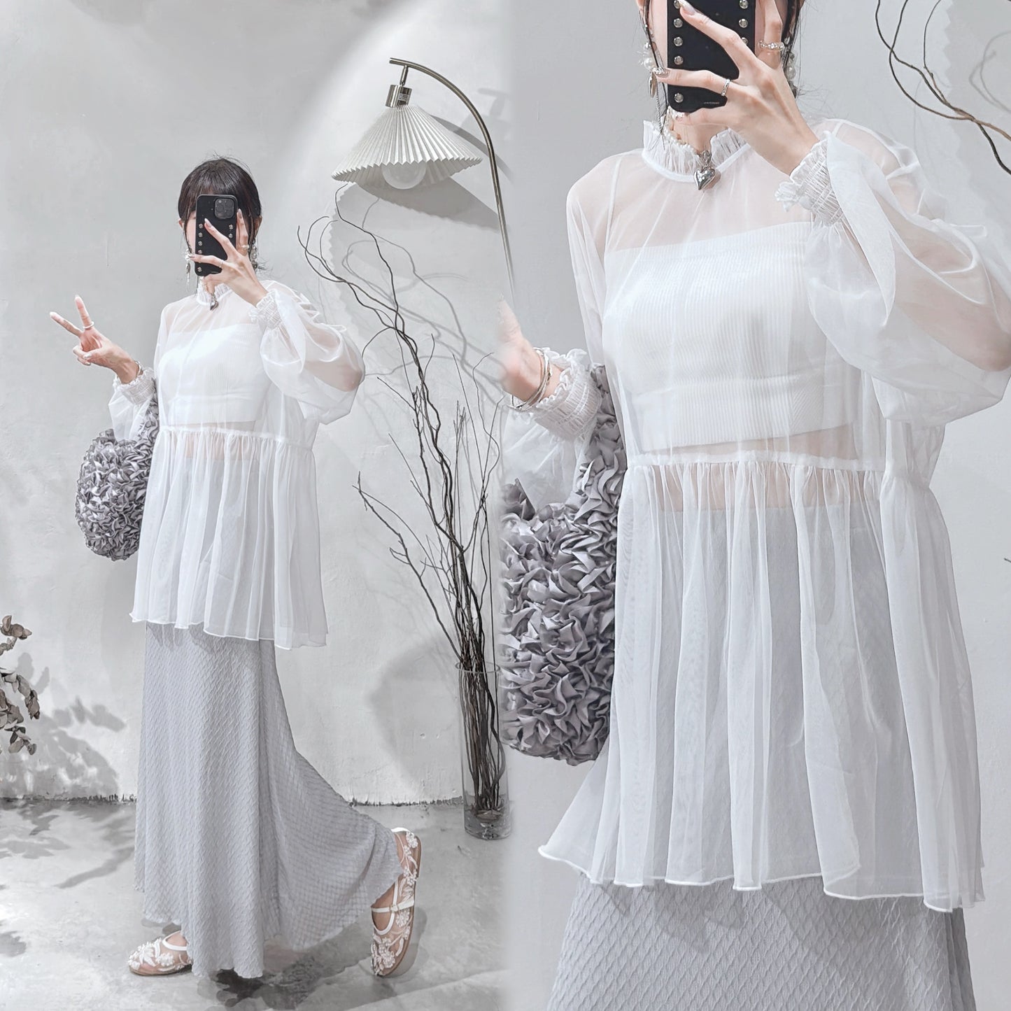 [ 現貨/預訂 ⋆.𐙚 ̊ ] [ 輕身！通透感！] Collared blouse / 4 colors