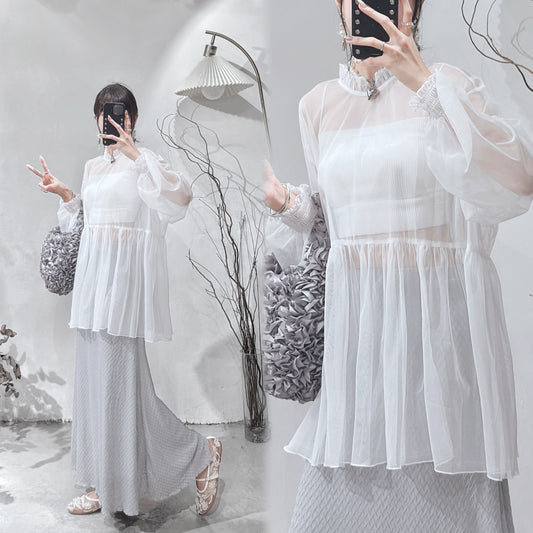 [ 現貨/預訂 ⋆.𐙚 ̊ ] [ 輕身！通透感！] Collared blouse / white
