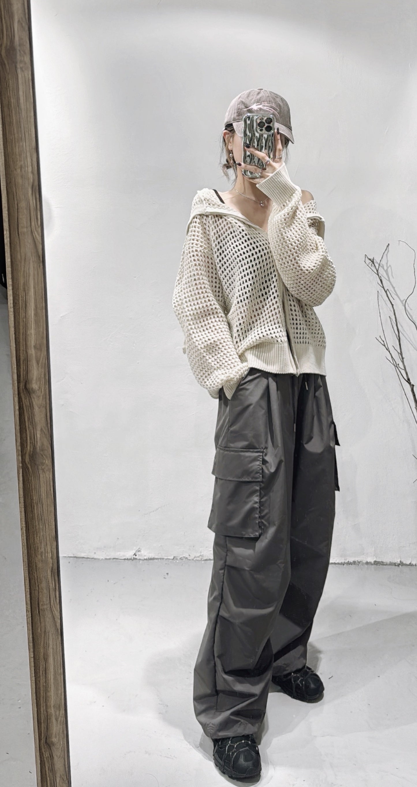 [DDD BOYS.] net hoodie zip-up/ ivory