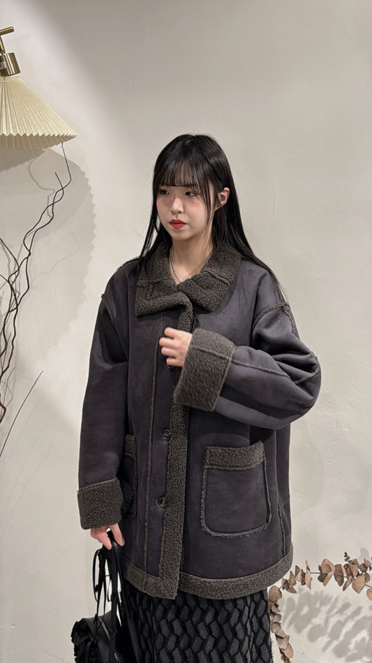 [ 現貨 / 預訂 ⋆𐙚 ̊ ] [ 店主自留！] Faux-mouton stand jacket / charcoal