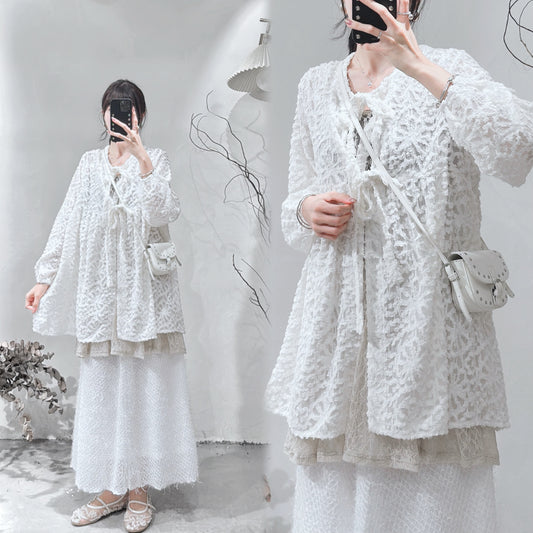 [ 現貨/預訂˚⊹♡ ] jacquard outer / white
