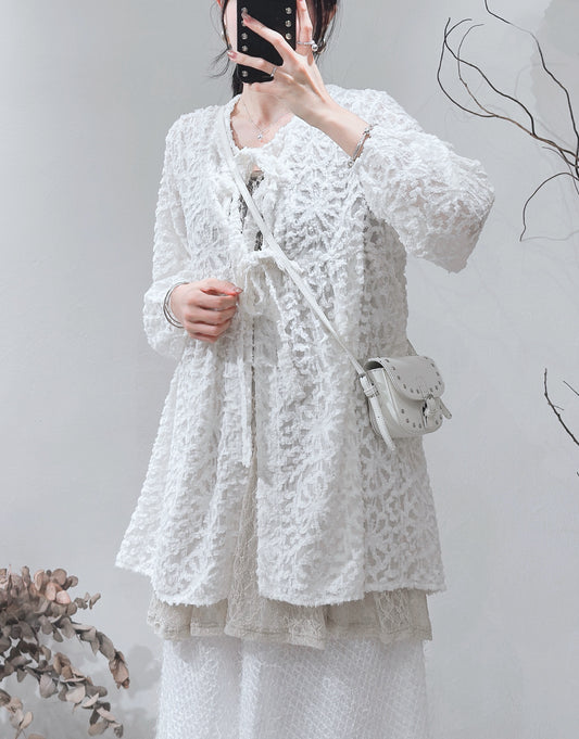 [ 現貨/預訂˚⊹♡ ] jacquard outer / white