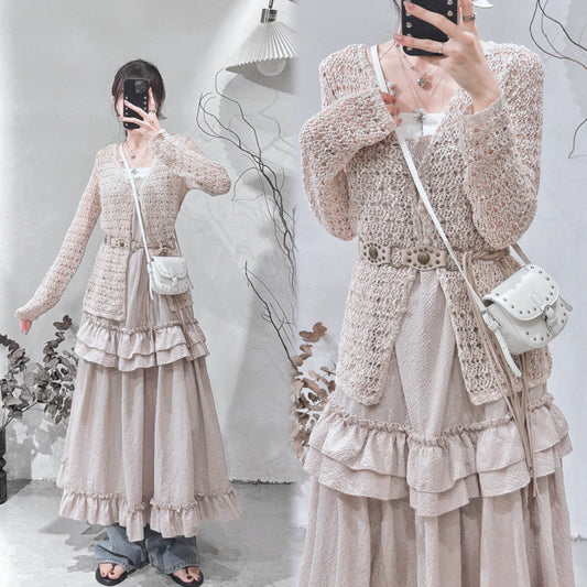 [ 現貨 𐙚˙⋆.] crocheted outer / beige