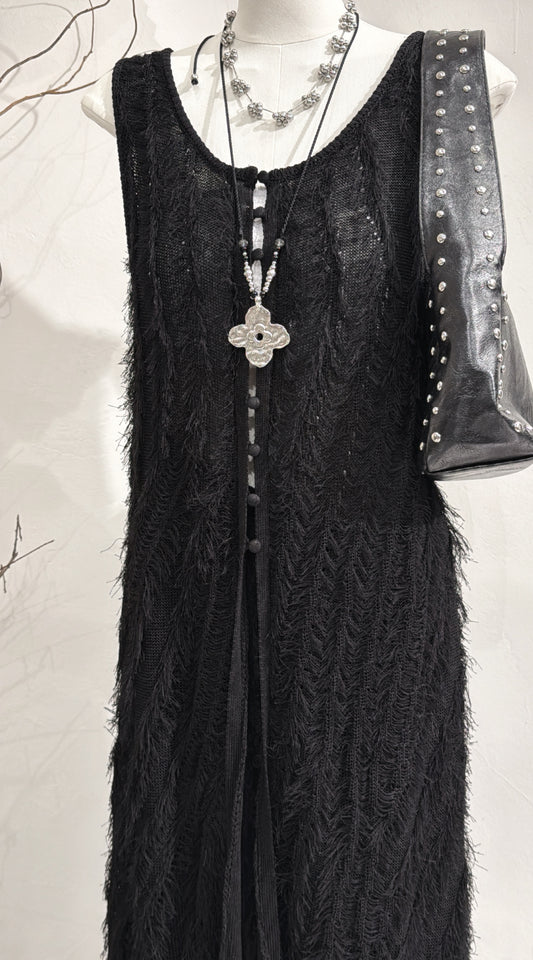 [ 現貨 📑𓂂˚˟ ] fringed ops / black