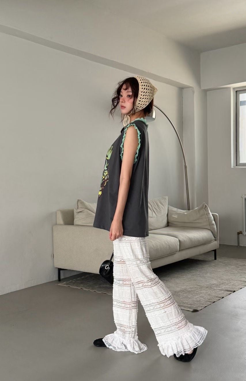 [ 預訂🪽⋆ ] [ 少撞款 超度假感 ! ] Tiered Crochet Lace Flare Pants / 2 colors