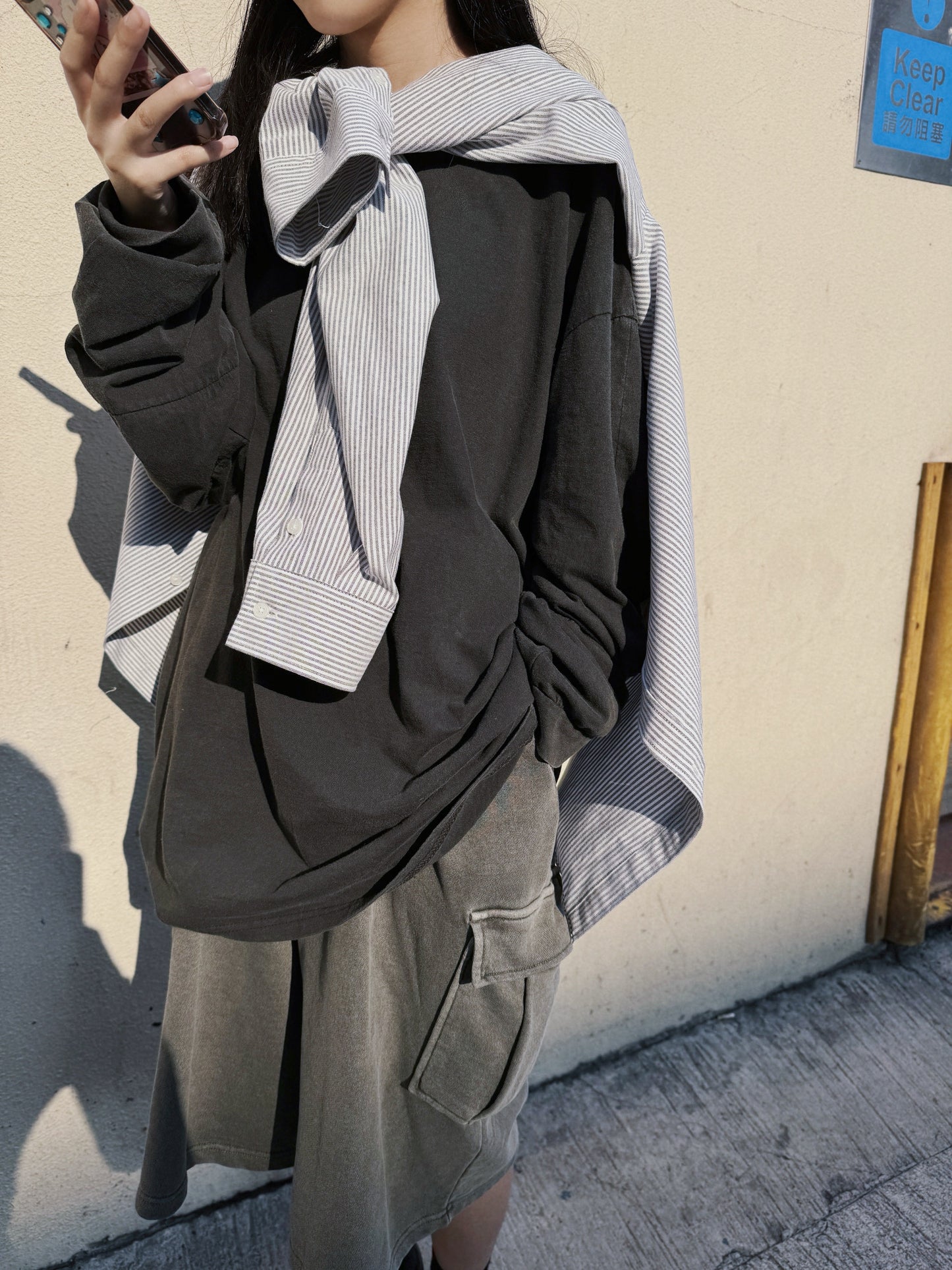 【Basic Items Option !】Oversized Dye Long Sleeve - Grey