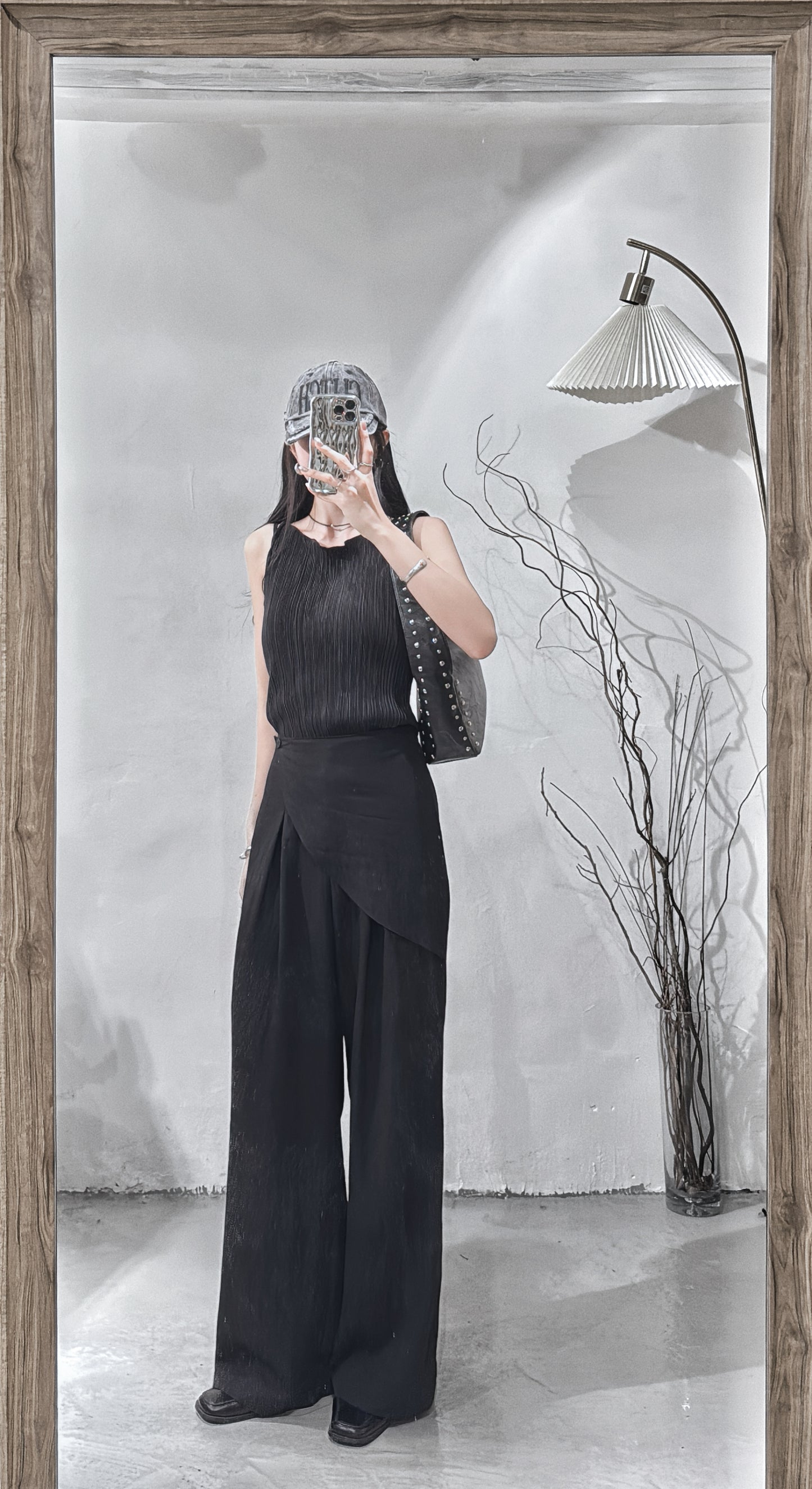 [ 涼爽布料 𐙚⋆°⋆♡] layered pants / black