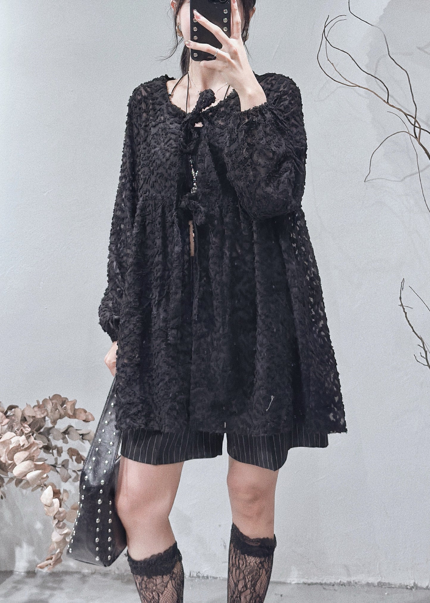 [ 現貨/預訂˚⊹♡ ] jacquard outer / black