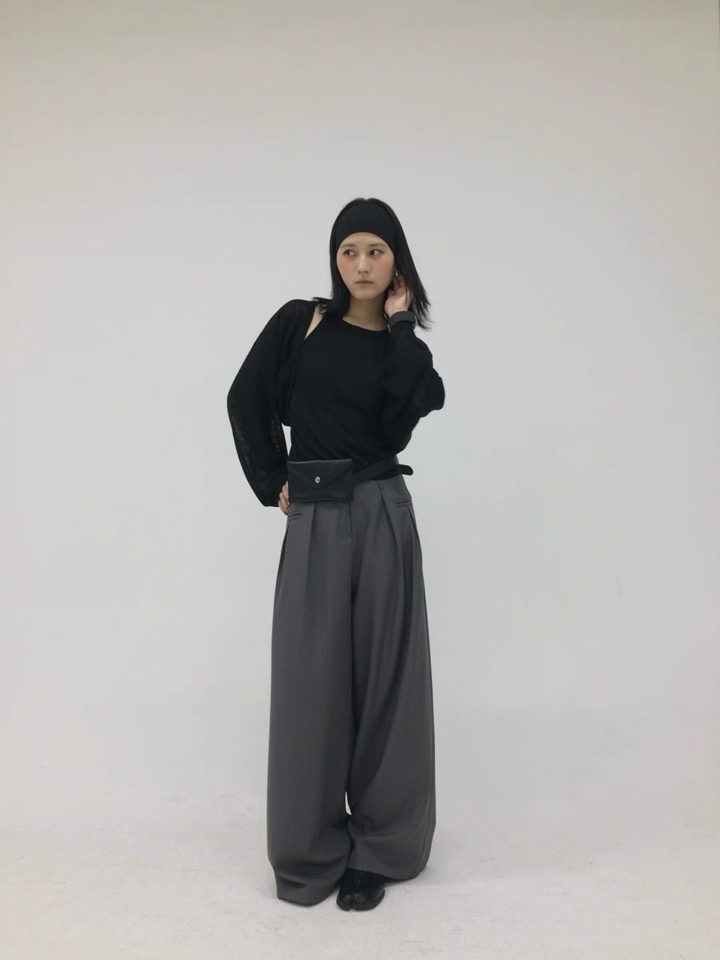 [ 預訂𐙚⋆˚ ] [ must pick! 版型100分的西褲 ] Striped pintuck slacks / 2 colors