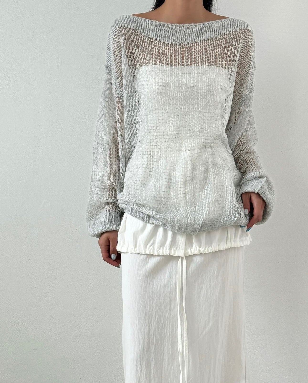 Mohair crew neck top / blue