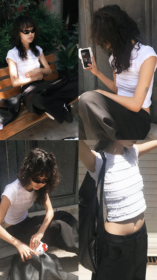 [ 🇰🇷限時連線價至16/7 𐙚⋆°⋆♡] ruffle cropped tee / 3 colors