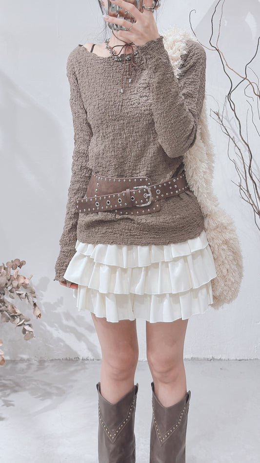 [ 預訂𐙚⋆˚ ] [ earth tone 愛好者必入手！] Wrinkled top / brown