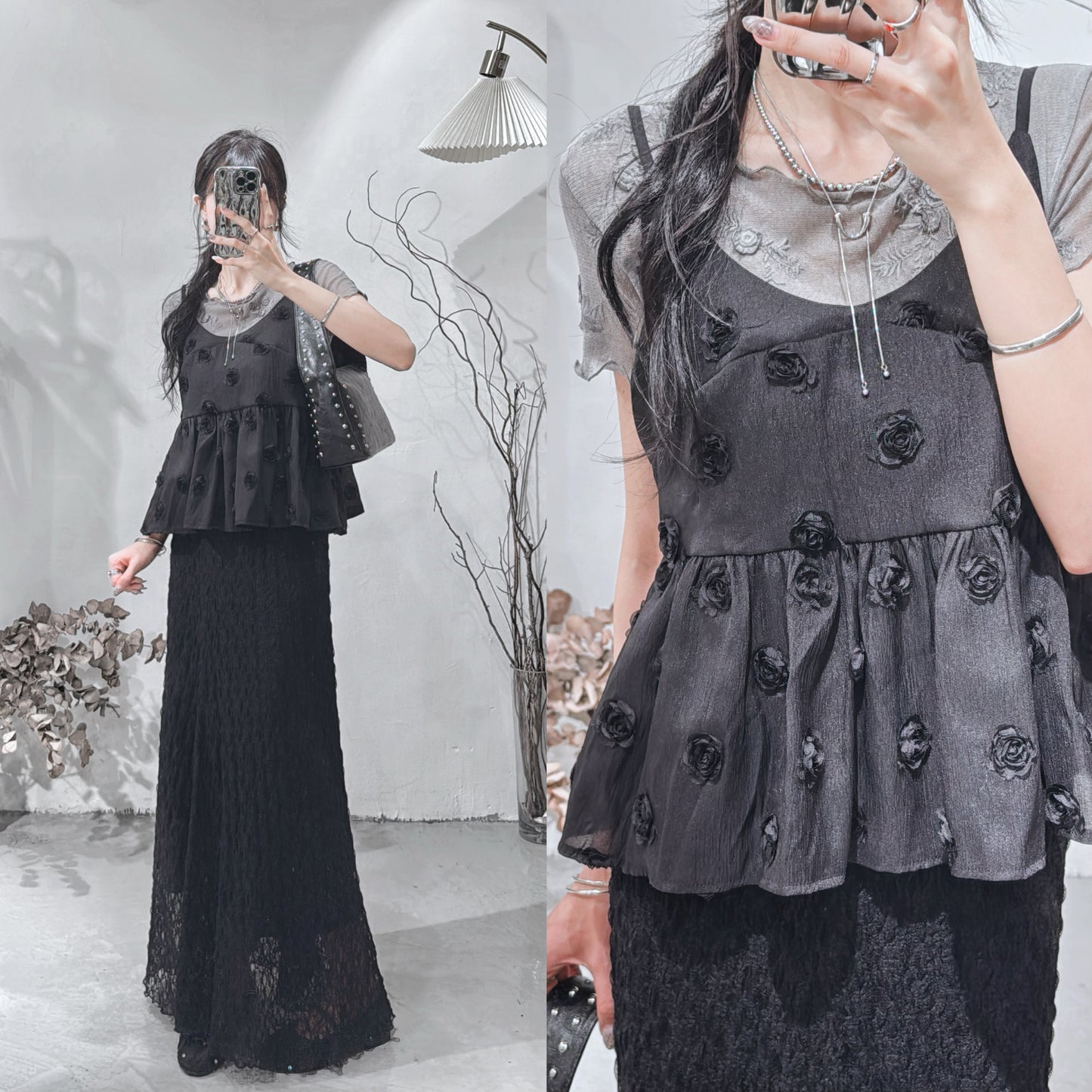 [ 預訂  ₊˚⊹♡ ] [ my picks! ] rose cami / black