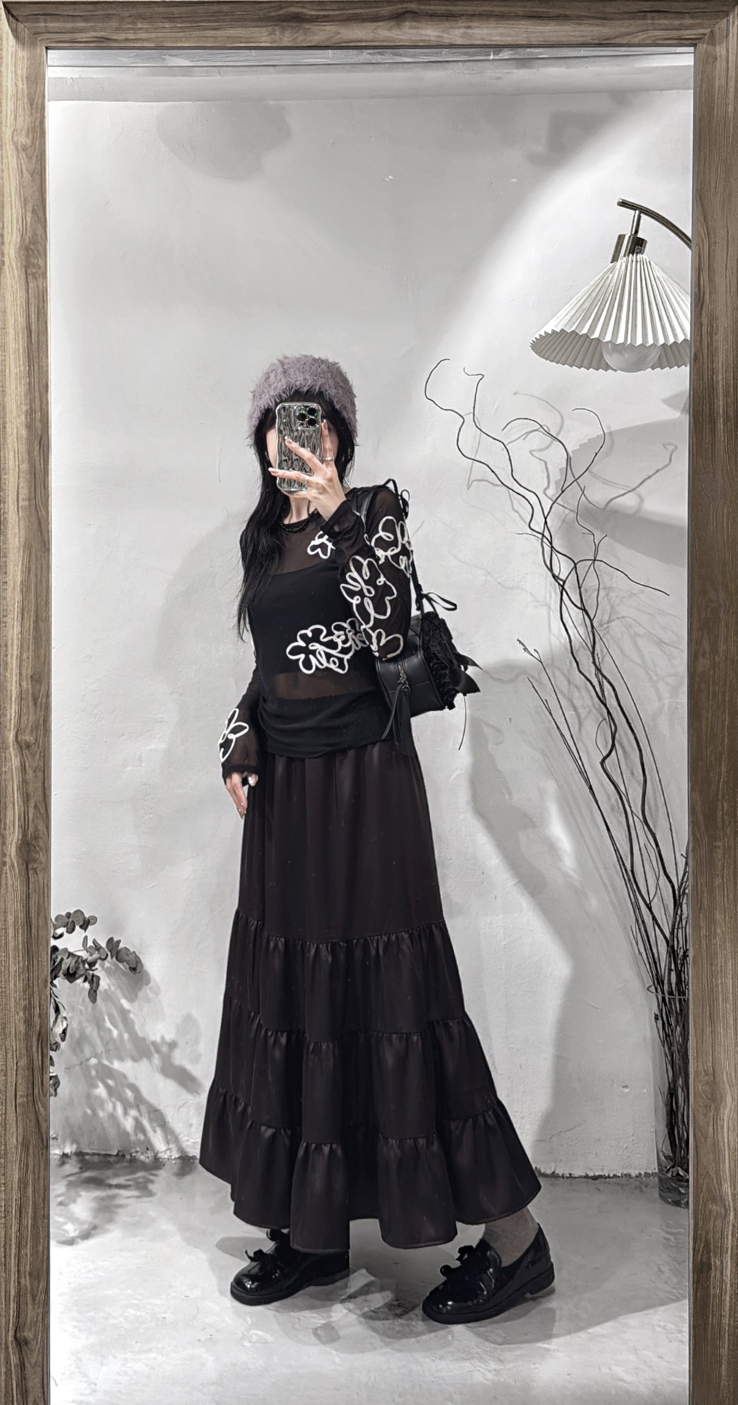 [ 現貨 ] Satin cake layered skirt / black