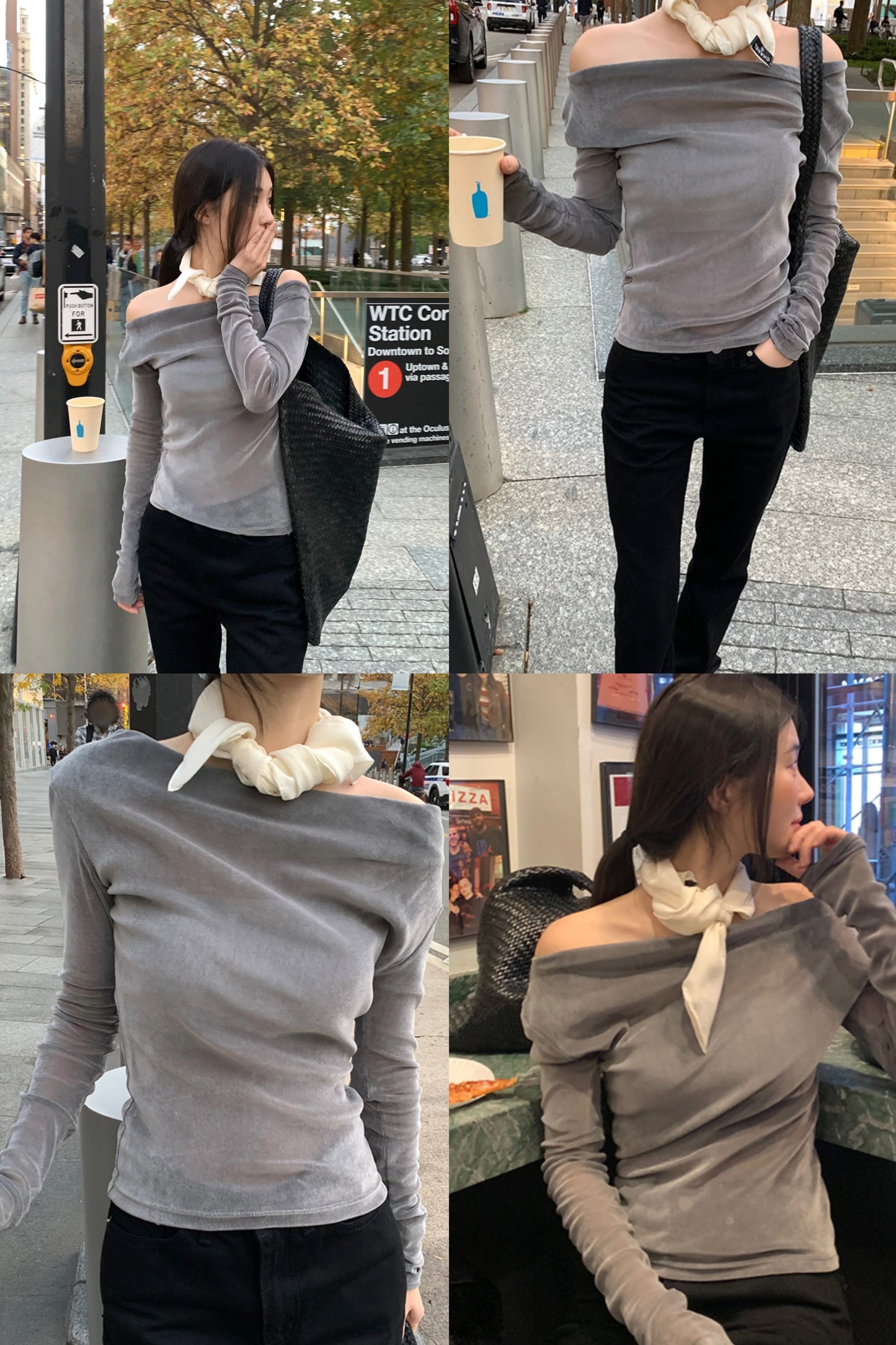 [ 預訂⋆⁺₊❅⋆ ] [ 店主自留！] velvet off shoulder top / grey