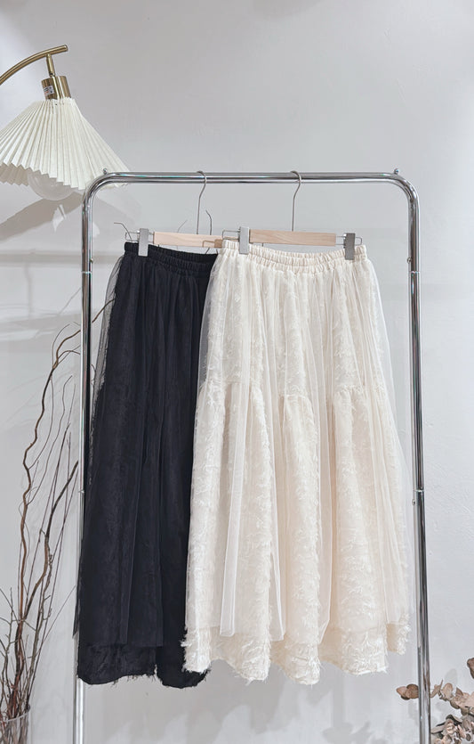 [ 現貨/預訂𐙚˙⋆.] [ 仙氣滿滿網紗 layer! ] tulle feather skirt / 2 colors