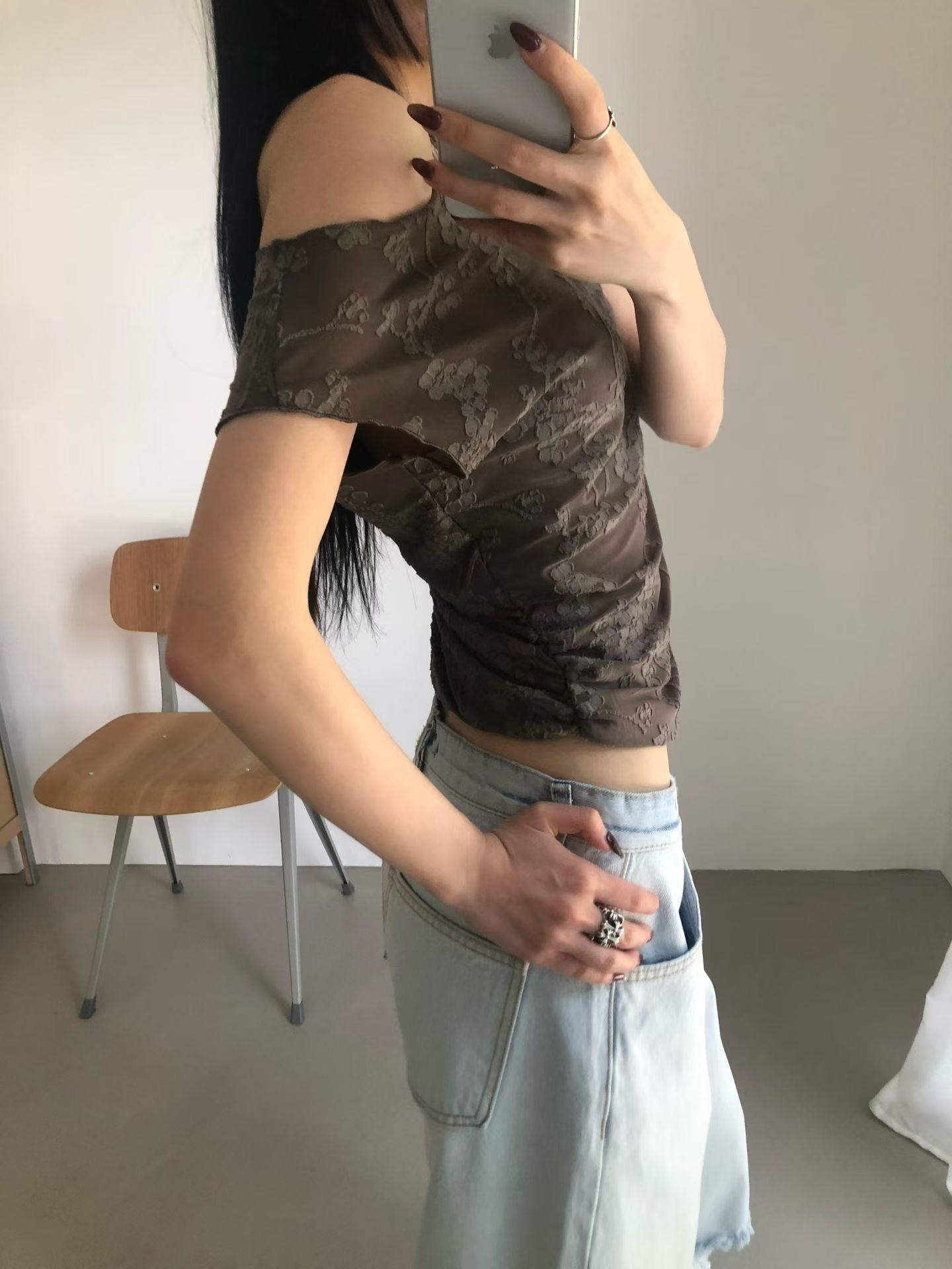 patterned shirring tee / 3 colors