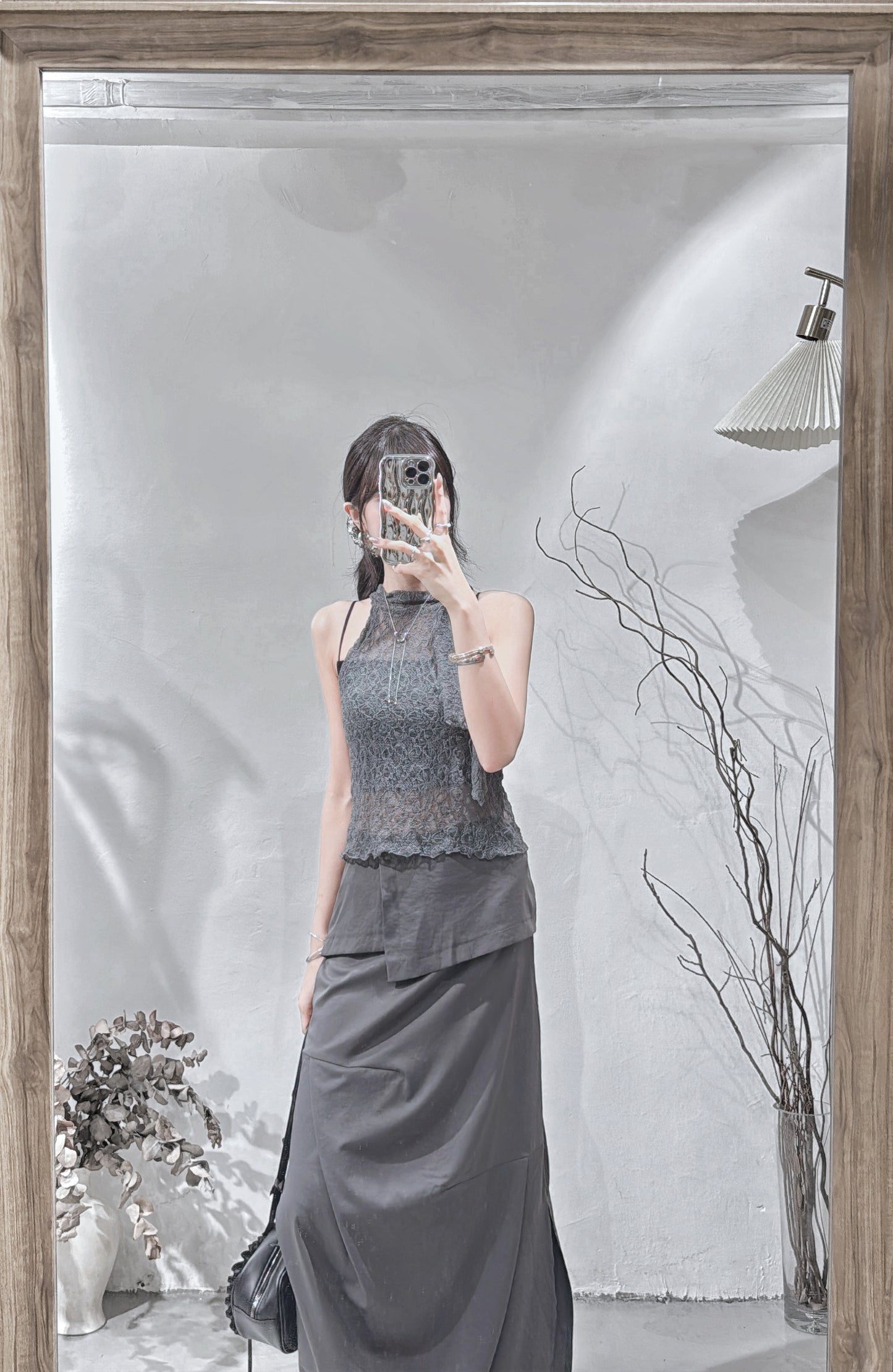 [ 現貨 🪽⋆ ՙִՙ ] [ new color! ] lace halter top • charcoal