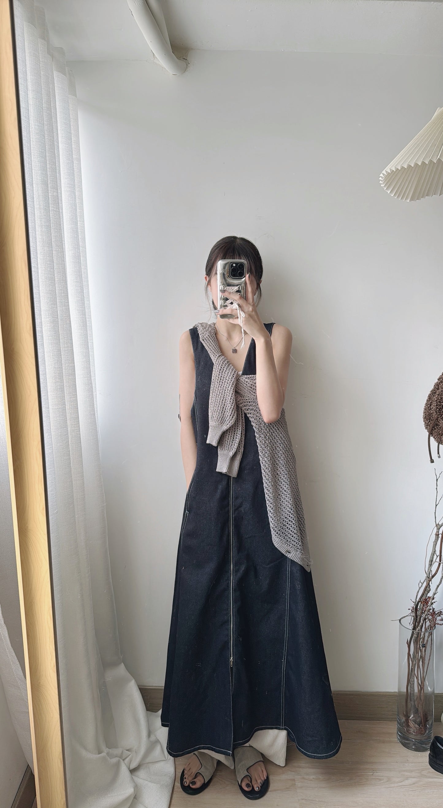 【Denim 👖 !】Topstitching onepieces dress / Navy