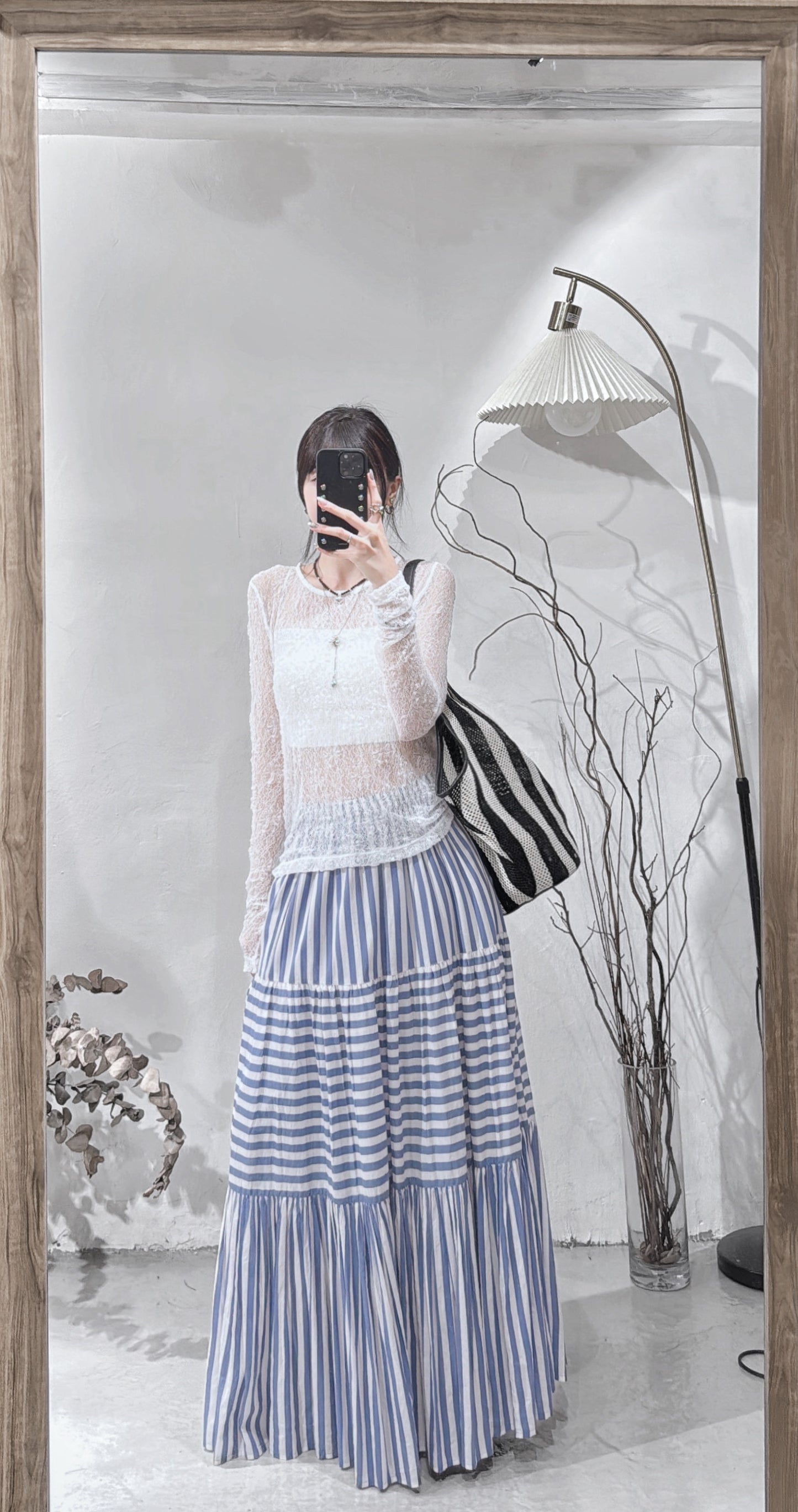 [ limited stock! ] vintage striped skirts/ blue