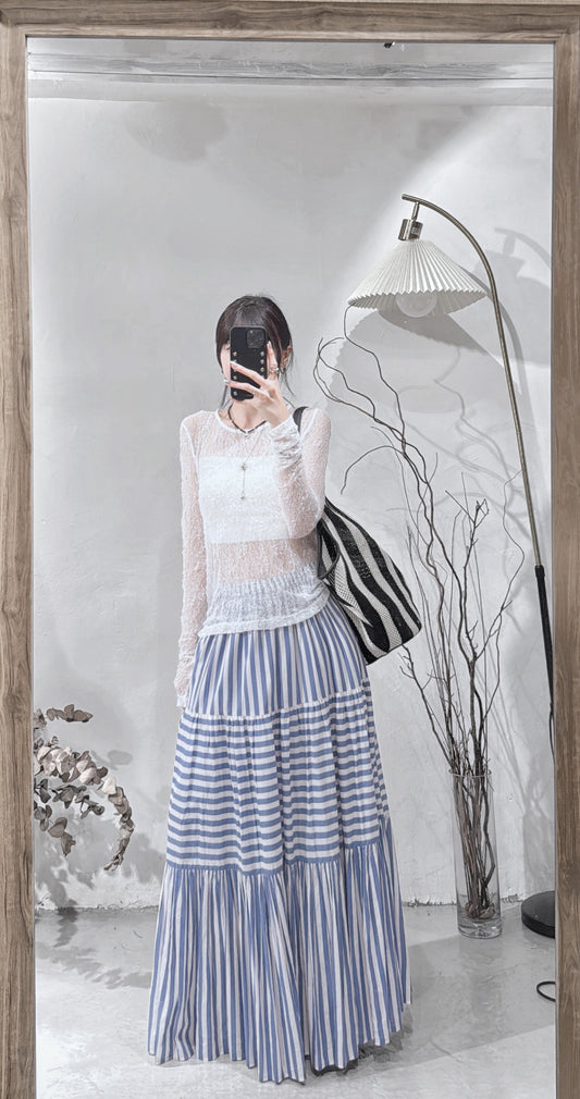 [ limited stock! ] vintage striped skirts/ blue