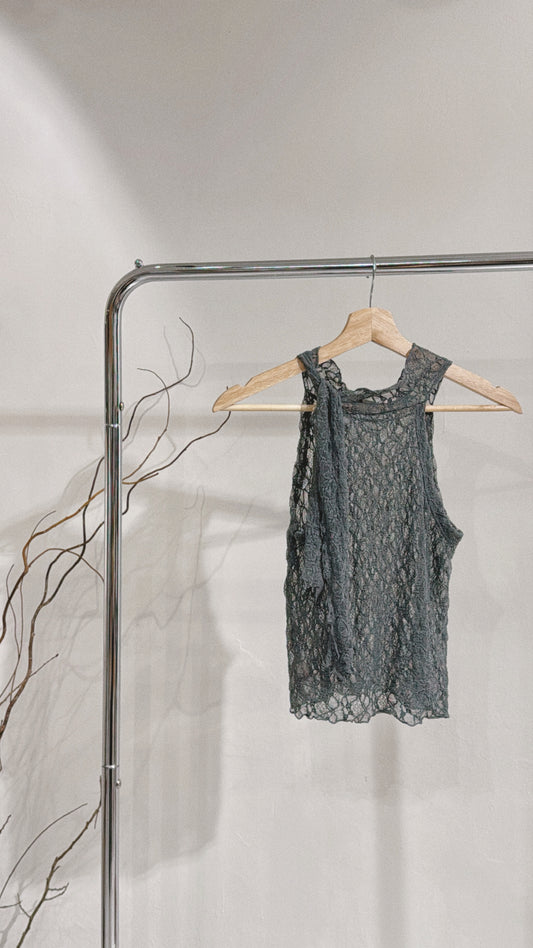 [ 現貨 🪽⋆ ՙִՙ ] [ new color! ] lace halter top • charcoal