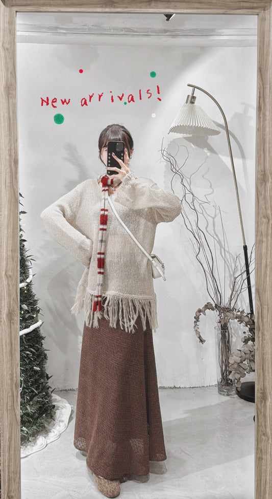 [ 預訂  📷 ༘ ⋆｡ ˚ ]fringed knit / khaki