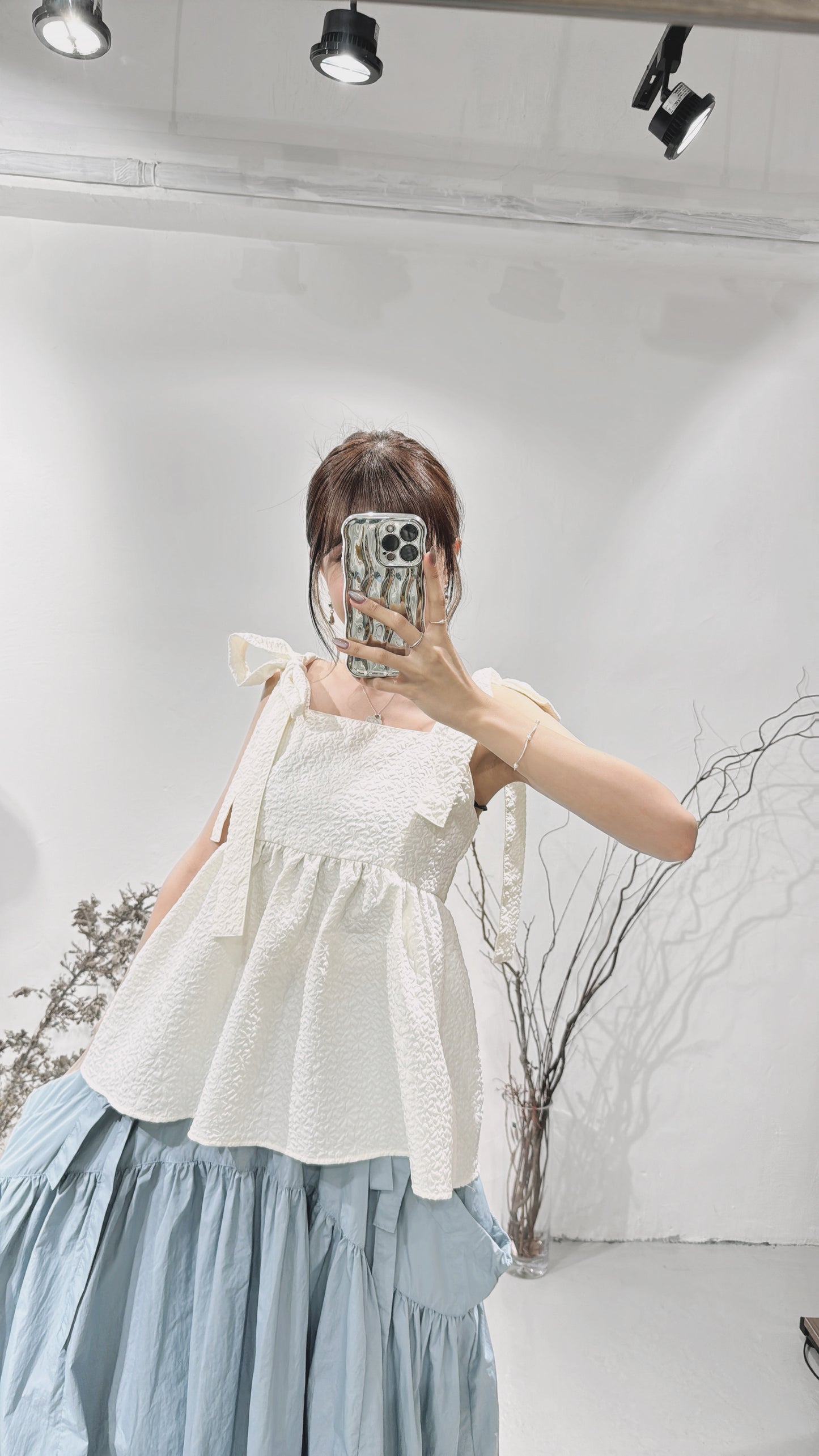 [ 日系女生請入手！] Ribbon textured top / white