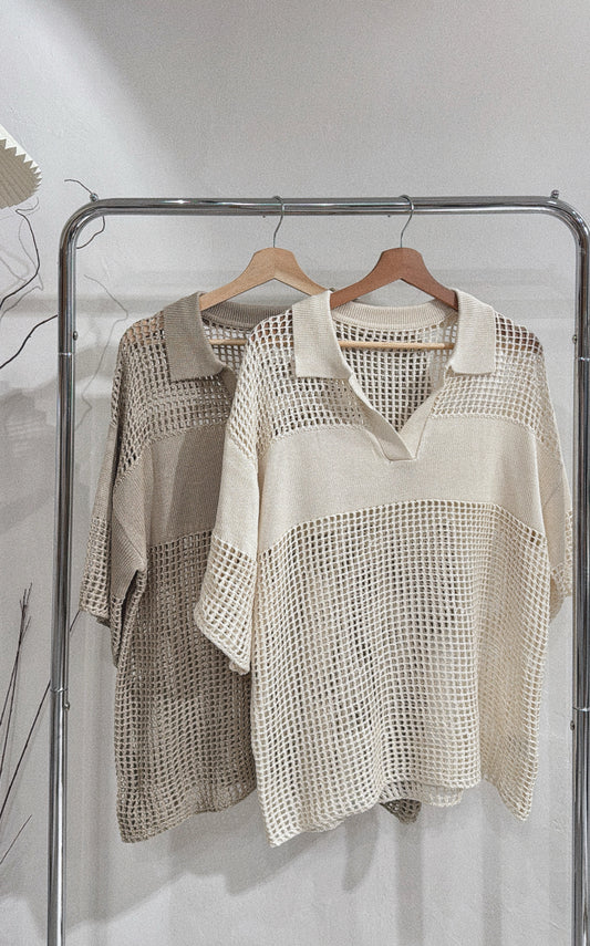 [ 現貨/預訂 𐙚˙✧] Oversized mesh polo top/ brown