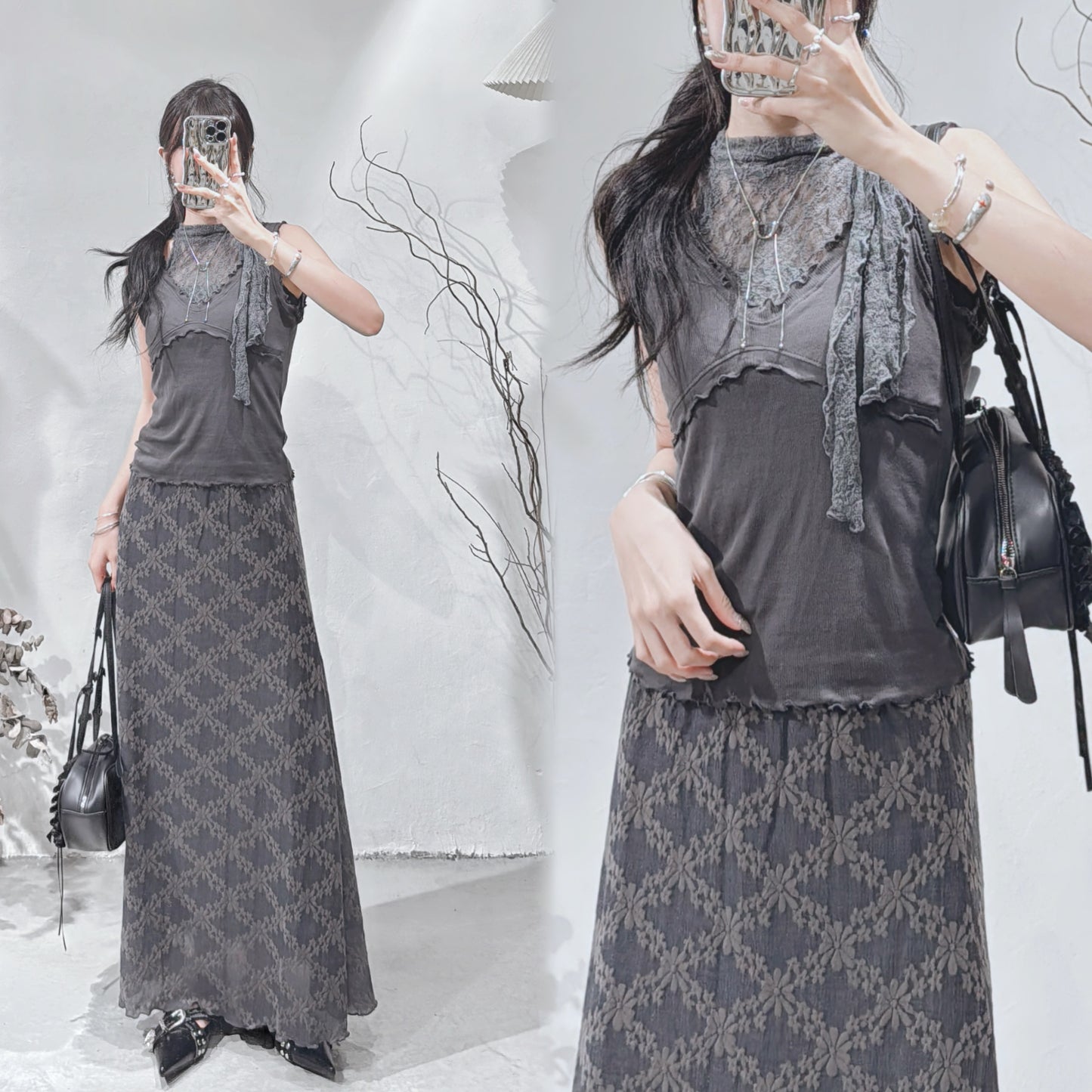 [ 現貨 🪽⋆ ՙִՙ ] [ new color! ] lace halter top • charcoal