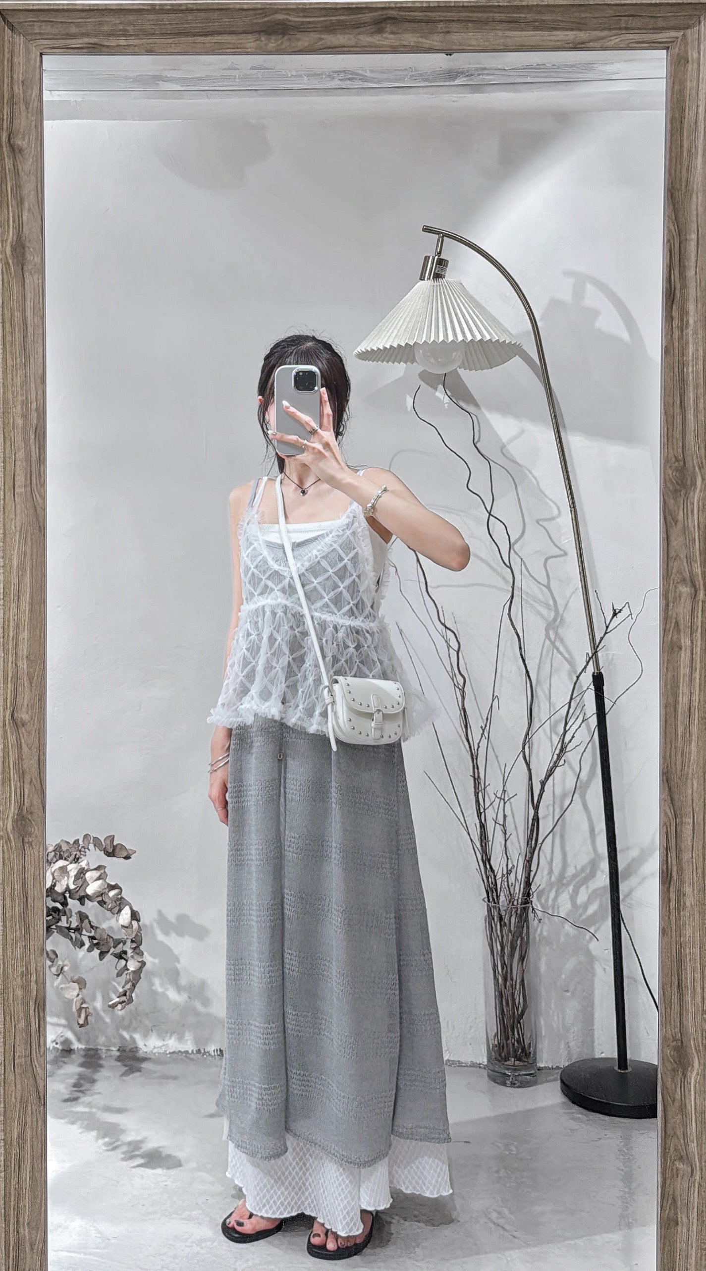 [ .𖥔 布料超美！] diamond mesh cami / white