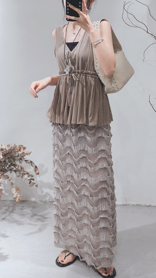 [ 現貨/預訂˚⊹♡ ] velvet tied vest / brown