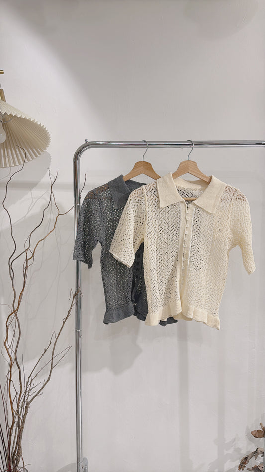 [ 現貨 / 預訂 ₊˚⊹♡ ] crocheted polo top / 2 colors