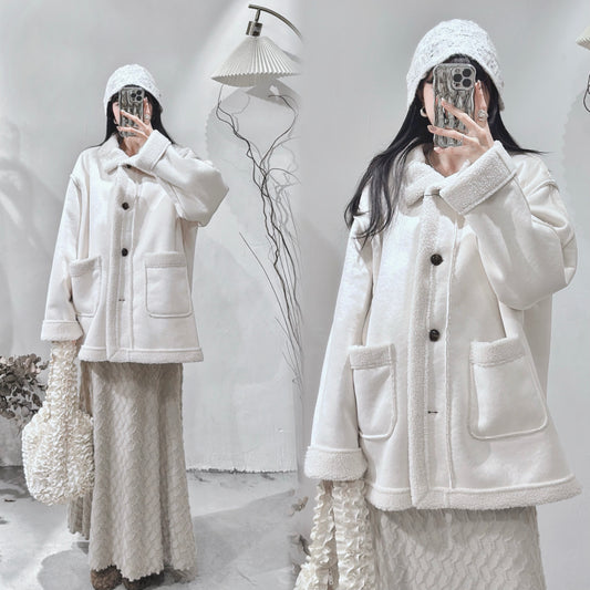 [ 現貨 / 預訂 ⋆𐙚 ̊ ] [ 店主自留！] Faux-mouton stand jacket / ivory