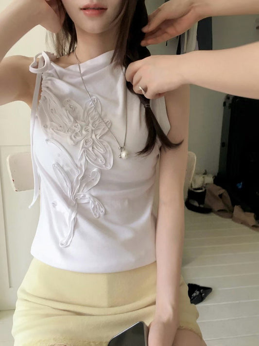 [ 預訂🪽⋆ ] Asym Ribbon Flower Top · 3 colors